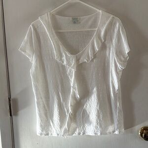 Sundance white linen knit short sleeve top with ruffles Size XL